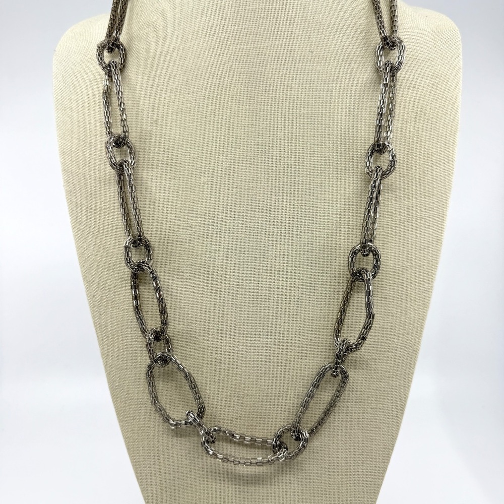 Gunmetal Tone Open Link Long Necklace Chunky Chain Statement Jewelry Gift Y2k